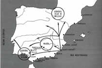 Movimientos del ejercito carthagin&eacute;s antes de la salidad de Anibal hacia Italia